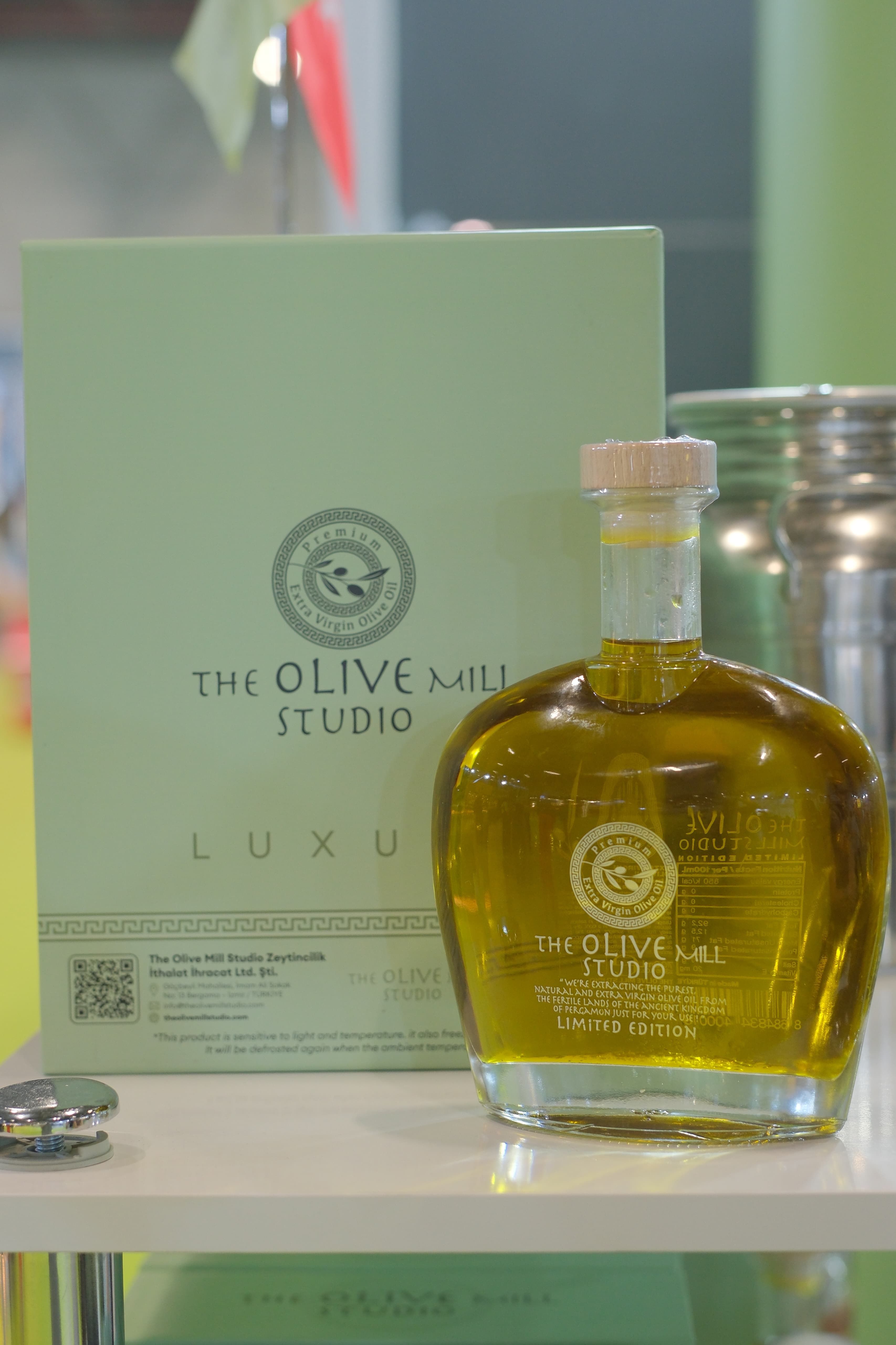 The Olive Mill Studio luxury gift box with bottle