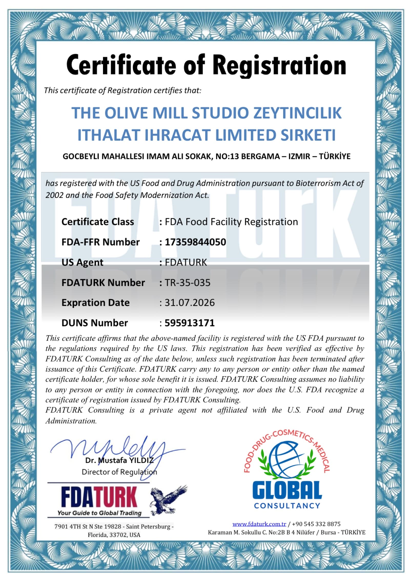 Food Business Registration Certificate